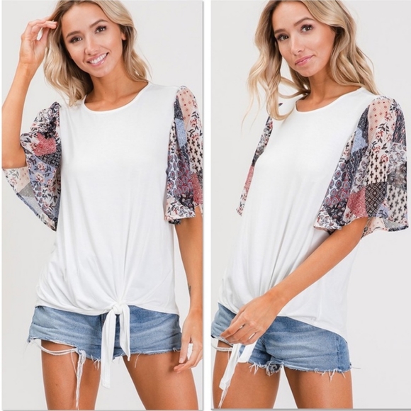 Color block tie front blouse - Picture 2 of 5